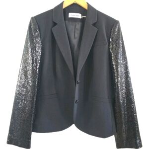 Calvin Klein Women’s Cocktail Jacket Sequin Sleeves Black Size 12 EUC Business
